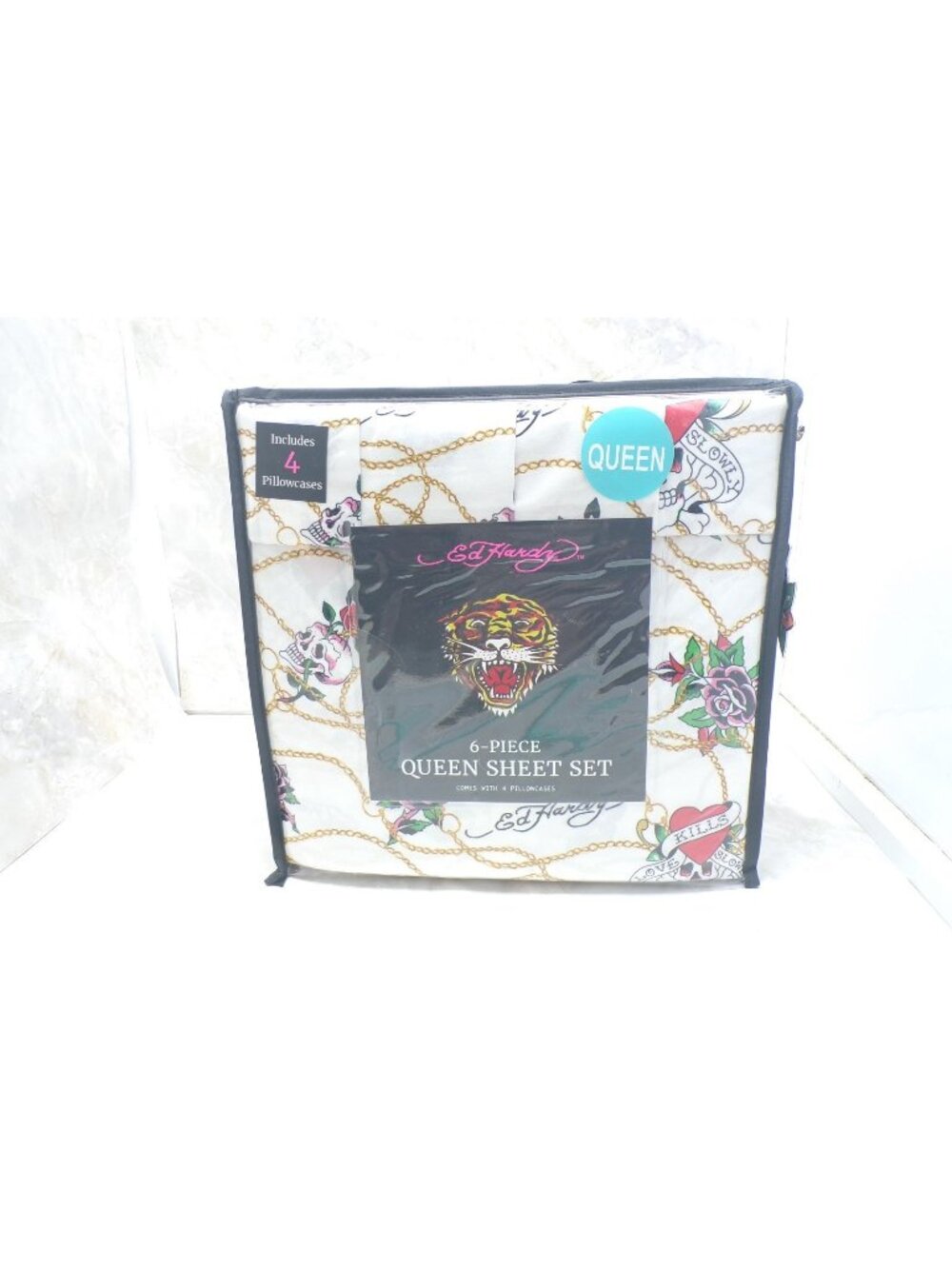 Ed Hardy Queen Sheet Set 6 Piece Love Kills Slowly Tattoo Skull  Roses Y2K New